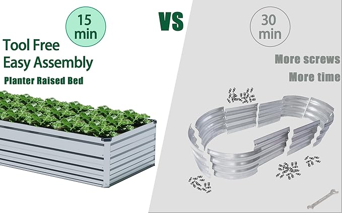 10×3×1FT(2PCS) Galvanized Raised Garden Bed Kit, Metal Planter Boxes,Large Outdoor Planters Garden for Planting Vegetables,Flowers,Herbs -Silver