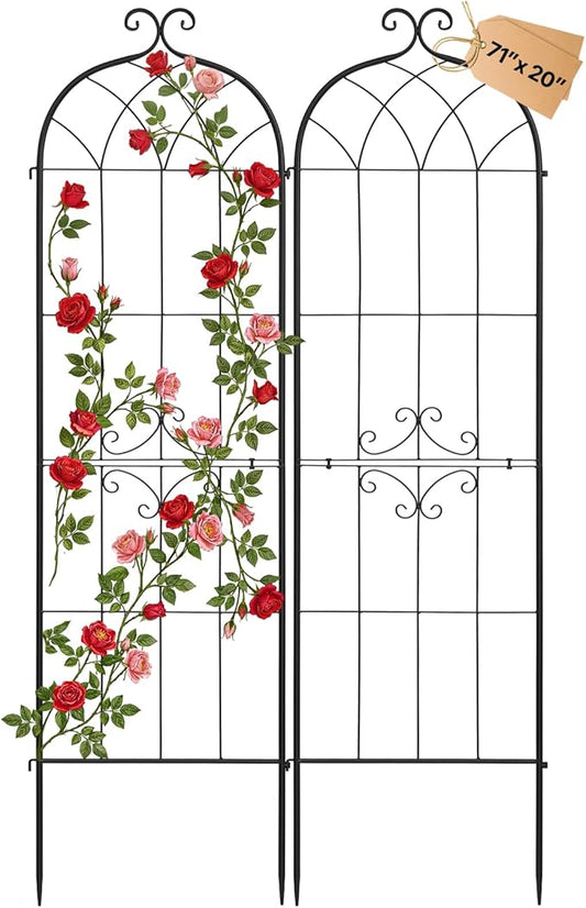 VEVOR Garden Trellis, 71 x 20 inch Rose Trellis, 2 Packs Garden Flower Rose Trellises with Powder-Coated Finish & Convenient Locking Design, Plant Support Trellises for Flowers, Vegetables, Roses