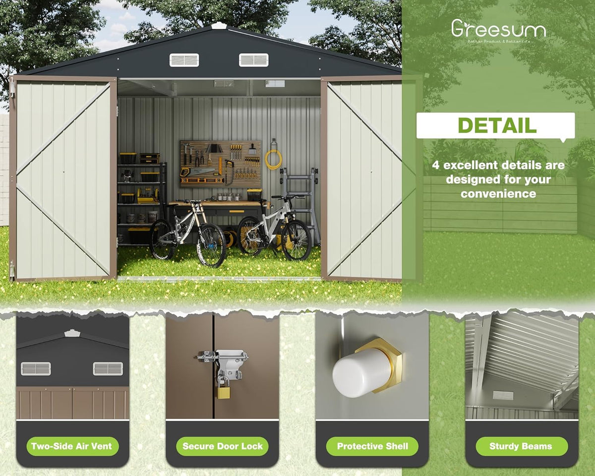 10x8FT Outdoor Storage Shed Brown (10x8 / Brown)