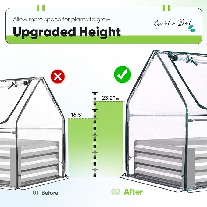 Quictent Raised Garden Bed with Cover Outdoor Galvanized Steel Planter Box Kit with Greenhouse Large Zipper Window Dual Use, 20pcs T-Type Tags & 1 Pair of Gloves Included 4x2.5x1 FT, Clear