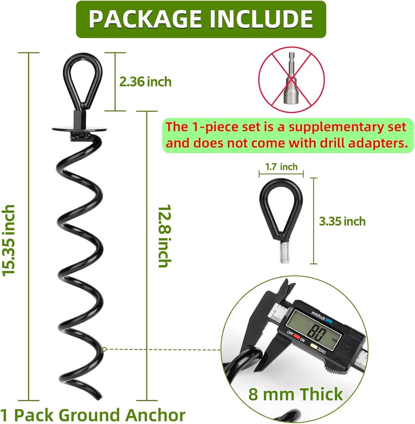 1 Pcs 15.3 Inch Ground Anchor Heavy Duty for High Winds Screw in Earth Anchor Swing Set Spiral Auger Stakes Suitable for Tent Trampoline Tree Garden Fence Sheds Swingset, Easy to Use with Drill