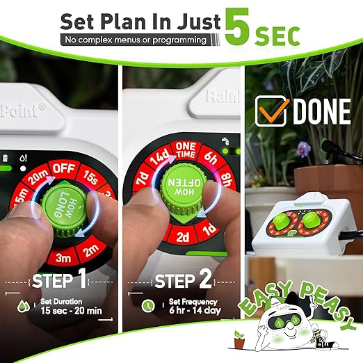 RAINPOINT Easy-Setup Automatic Plant Waterer Indoor for Pot Plant Adjustable Water Output,Battery Powered Outdoor IP54 Waterproof Beginner-Friendly Drip Irrigation System Device Kit Water 10-15 Plants
