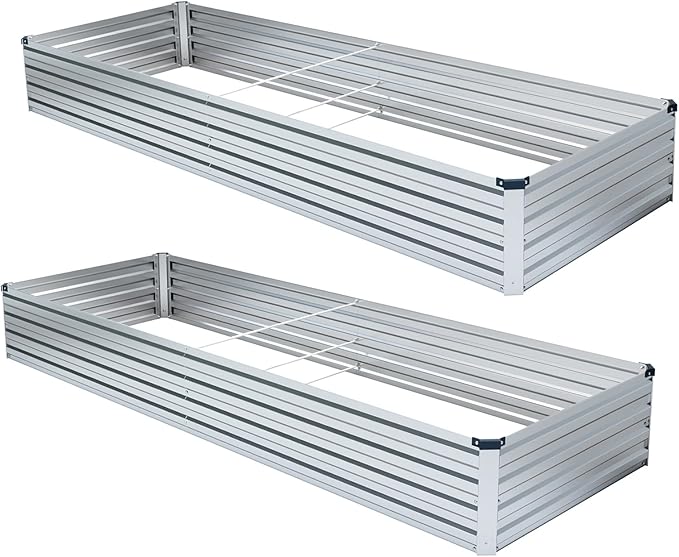 2 Pack 6x1.5x1FT Galvanized Raised Garden Beds Kit Outdoor Metal Gardening Planter Box for Vegetable Elevated Flower Herbs,Silver