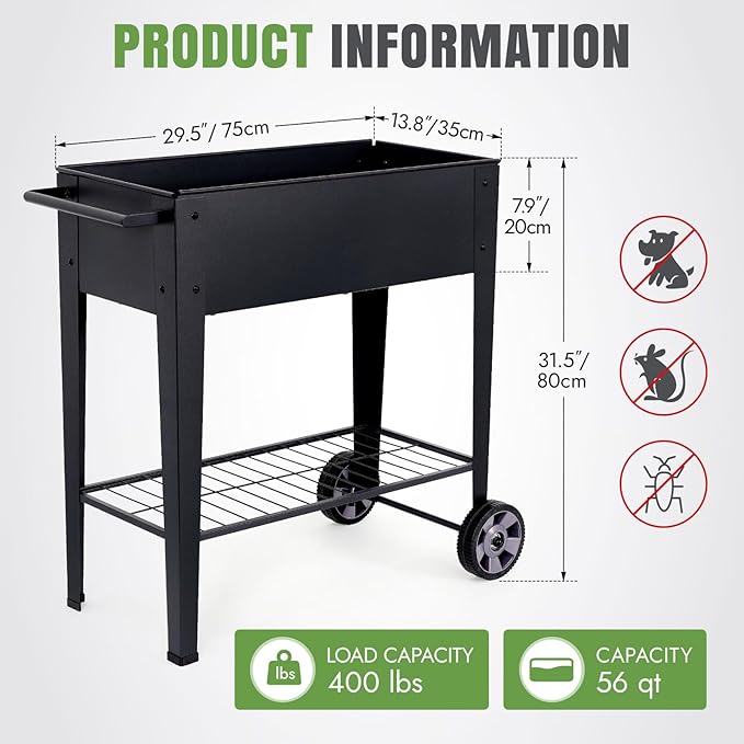 INNO STAGE 31.5" Tall Raised Garden Bed with Legs & Wheels- Elevated Planter Box with Shelf, Anti-Rust Metal Galvanized Steel Garden Bed for Herb, Vegetable, Gradening, Patio, Balcony, Backyard