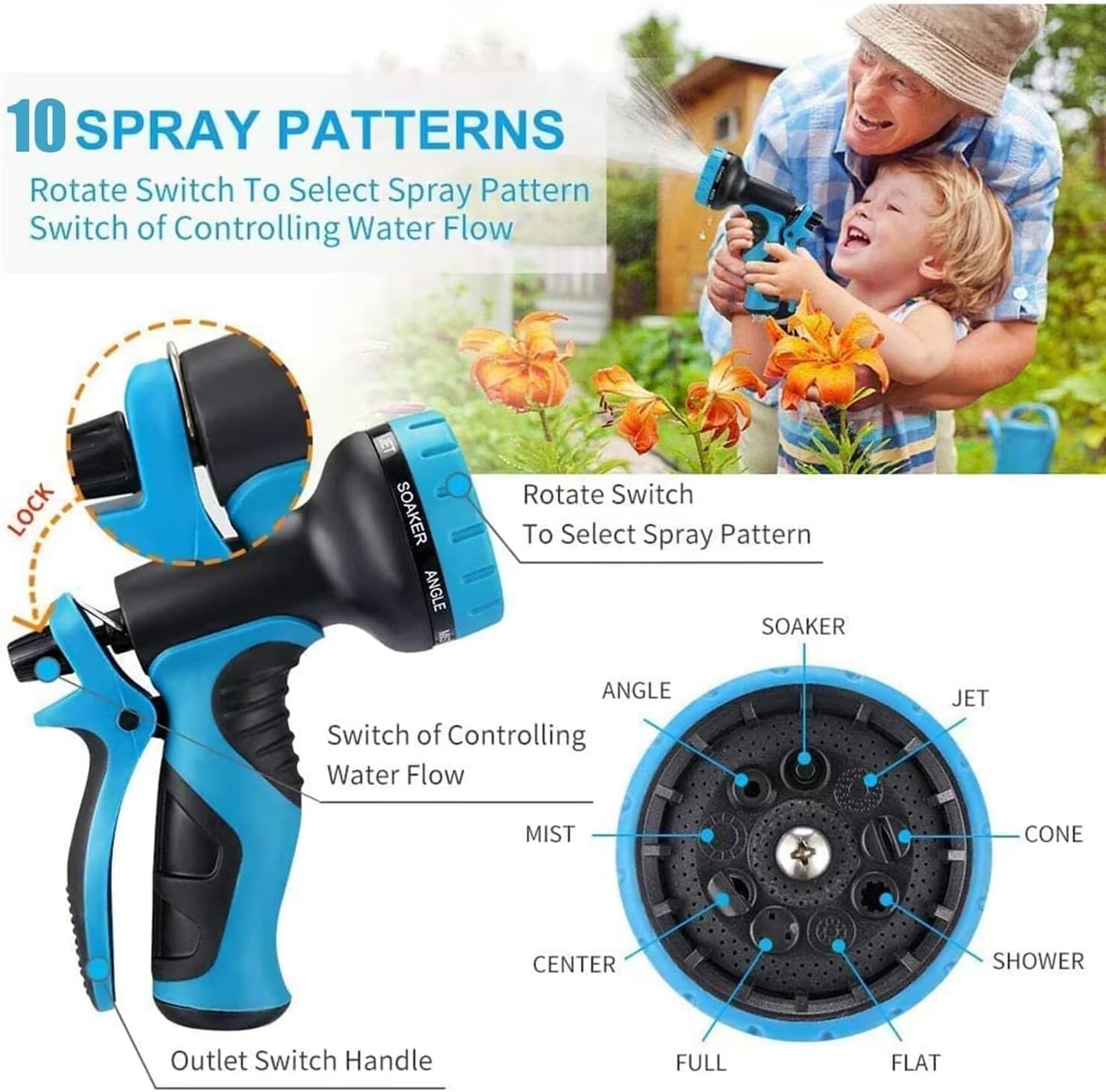 200ft Expandable Garden Hose w/10 Function Nozzle Sprayer, Lightweight Flexible Water Hose with Durable Collapsible Latex Core & Solid Brass Fittings, 200ft Retractable Stretch Hose(Black Blue)