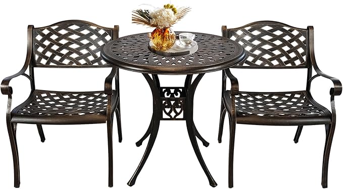 30.31" Outdoor Table and Chairs, Patio Table Set with 2.36" Umbrella Hole, Anti-Resistant Outdoor Dinning Set, Cast Aluminum Patio Furniture Set for Garden, Porch, Deck
