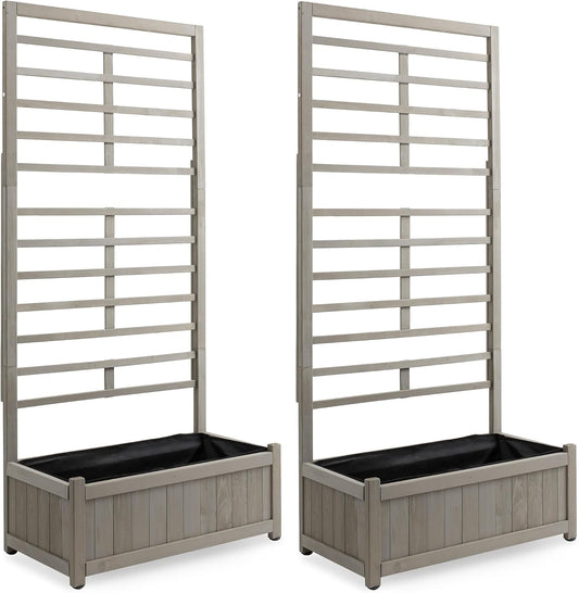 Casafield Set of Two Wooden Climbing Planter Boxes - Raised Garden Beds with Trellis Plant Stand for Outdoor