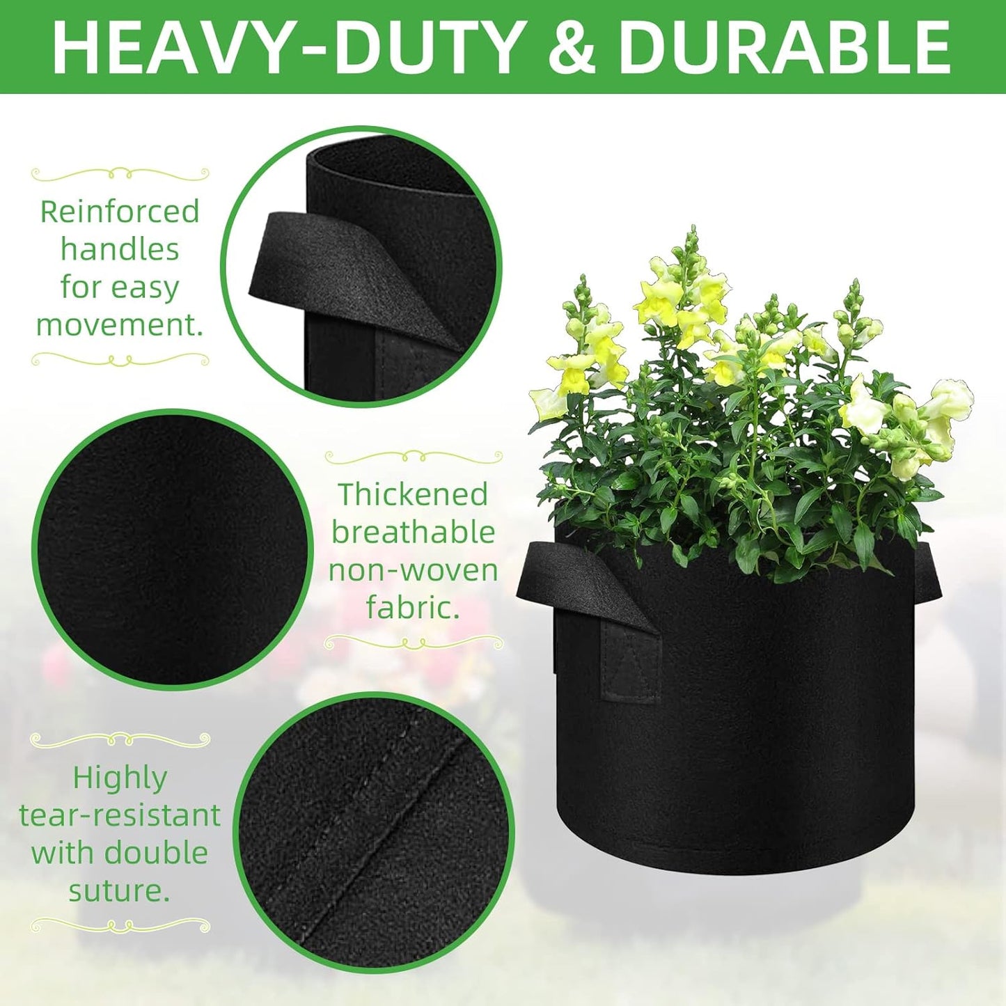 200-Pack 5 Gallon Fabric Grow Bags, Heavy Duty Thickened Nonwoven Plant Grow Bags Aeration Fabric Pots with Handles for Plants