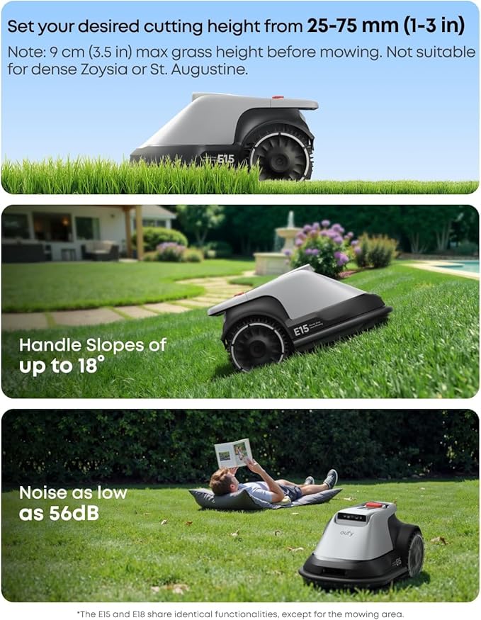 eufy E15 Robot Lawn Mower,Max 0.2 Acres,Wireless Robot Mower with Auto Mapping,Vision Navigation,Multi-Zone Management + Official Accessories: Replacement Blades Box with 3*