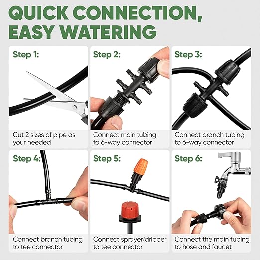 OnBrand 164FT Drip Irrigation System, Quick-Connect Garden Irrigation System Kit for Raised Flower Bed, Vegetable Garden, Pots, Automatic Garden Watering System with Tubings and Complete Accessories
