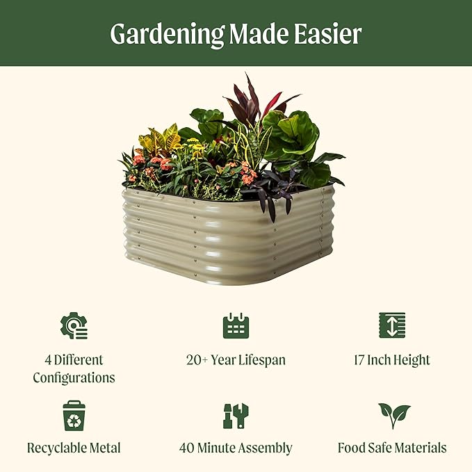 Vego garden Raised Garden Bed Kit, 17" Tall 4 in 1 Modular Metal Raised Garden Beds Kit, Metal Planter Box for Vegetables, Flowers, Herbs, Sky Blue
