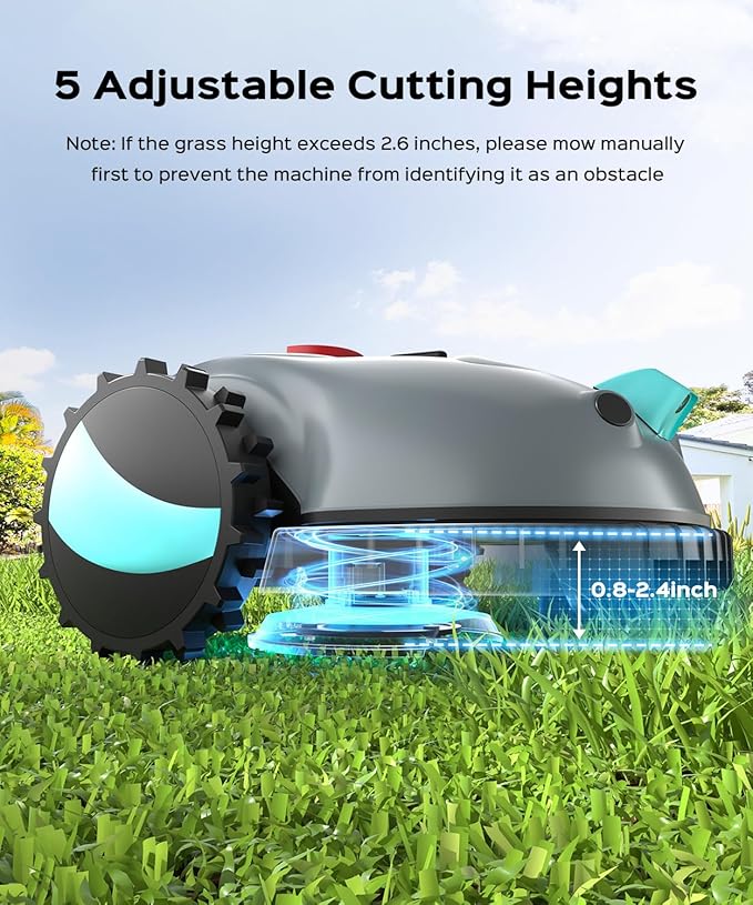 V100 Robot Lawn Mower with HD Vision Navigation, Smart Obstacle Detection, Collision Sensors, Adjustable Cutting Height, Low-Noise Operation—Perfect for Small Lawns up to 1,600 sq ft.