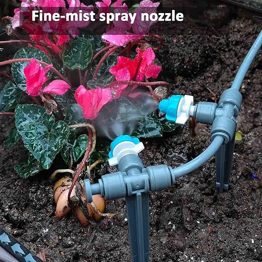 Drip Irrigation System with Water Timer(Dual System) Plug-in Quick Connection Drip Irrigation Kit 5/16“ID and 1/4 Inch Pipe Auto Watering System for Garden Spray, Greenhouse, Lawn, Potted Plants