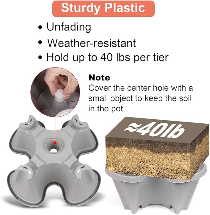 GameXcel Vertical Planter Tower- 3 Tier Stackable Garden Planter with Wheels and Tool Set – Grow Strawberries Herbs Flowers and Vegetables - Indoor Outdoor Use Gray