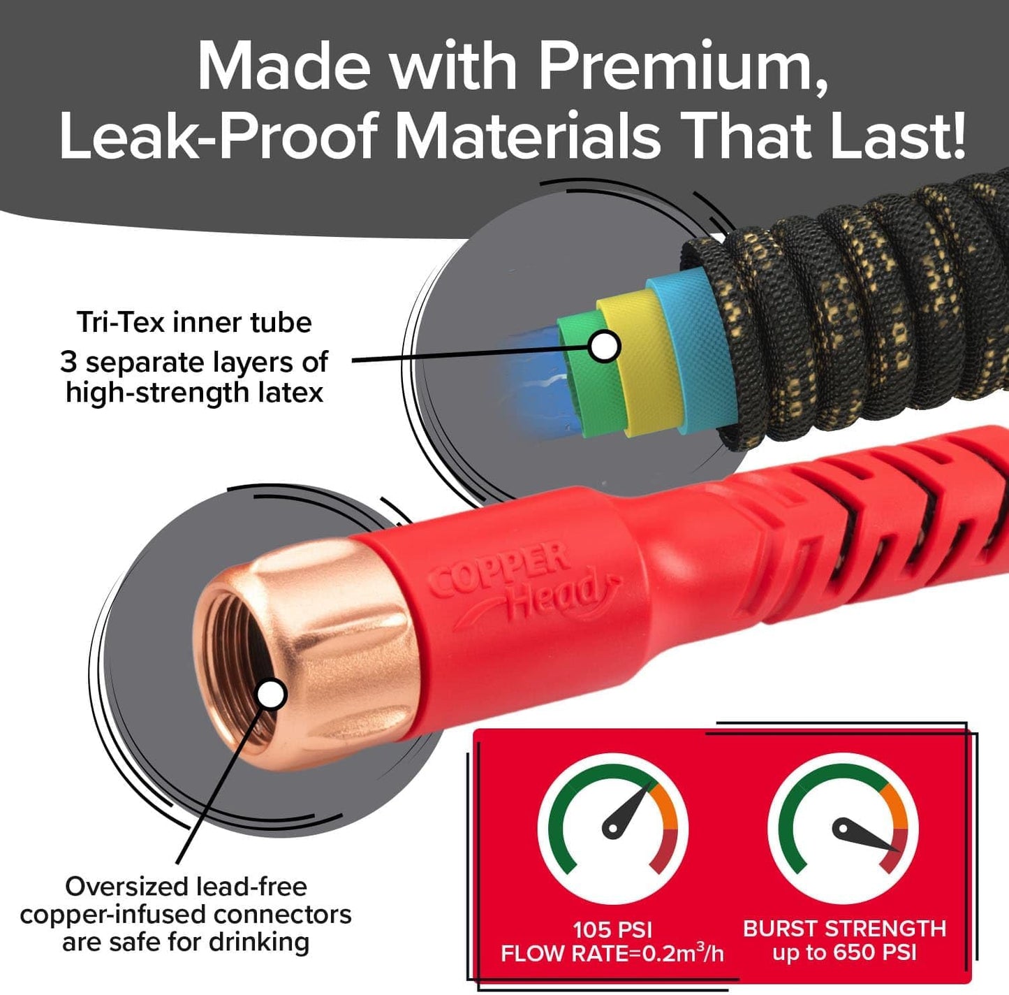 Pocket Hose Copper Head UV w/Pocket Pivot, Expandable Garden Hose 75 FT w/10 Pattern Thumb Sprayer AS-SEEN-ON-TV 650psi 3/4in Ultra-Light Solid Copper Anodized Aluminum Fittings No-Kink No-Lead