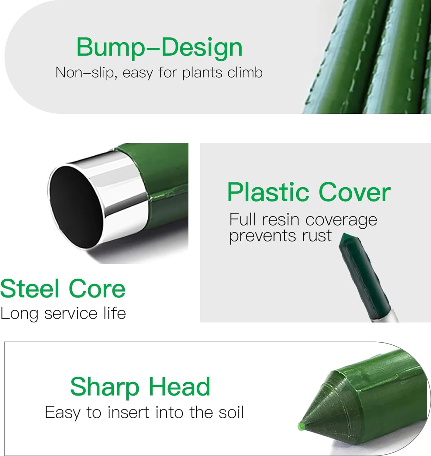 Garden Stakes 24 Inch, 2ft Metal Plant Stakes 30 Pack for Gardening and Farm, Plastic Coated Plant Support for Tomato, Cucumber, Bean, Flower, Potted More Climbing Plants