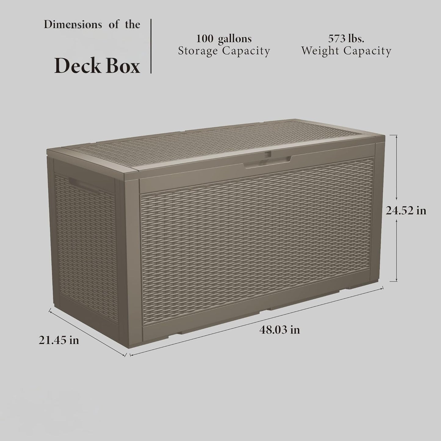 100 Gallon Deck Box, Resin Outdoor Indoor Waterproof Storage Box, Lockable Storage Box With Handle for Patio Furniture - Garden Tools - Swimming Pool Tools UV-Resistant, Brown