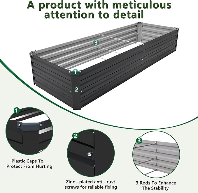 8×2×1FT(2PCS) Galvanized Raised Garden Bed Kit, Metal Planter Boxes,Large Outdoor Planters Garden for Planting Vegetables,Flowers,Herbs -Black