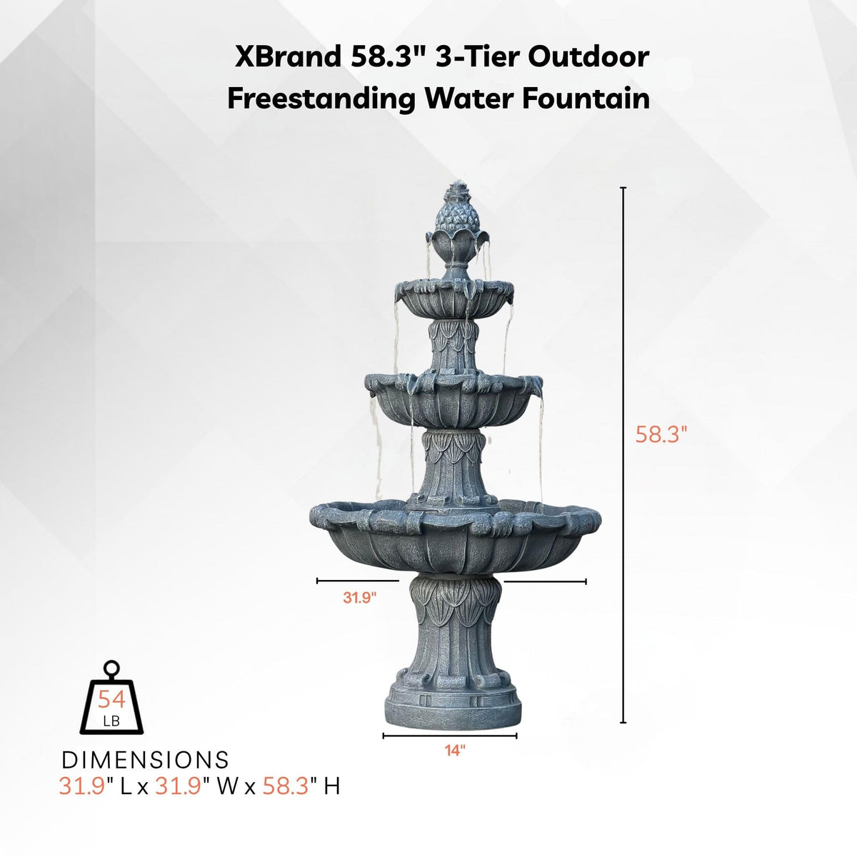 58.3" 3 Tier Outdoor Freestanding Water Fountain (Gray)