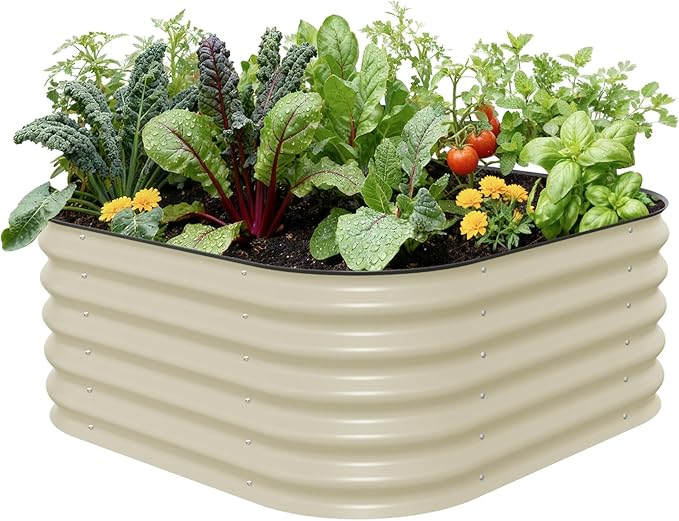 Vego garden Raised Garden Bed Kit, 17" Tall 4 in 1 Modular Metal Raised Garden Beds Kit, Metal Planter Box for Vegetables, Flowers, Herbs, Pearl White