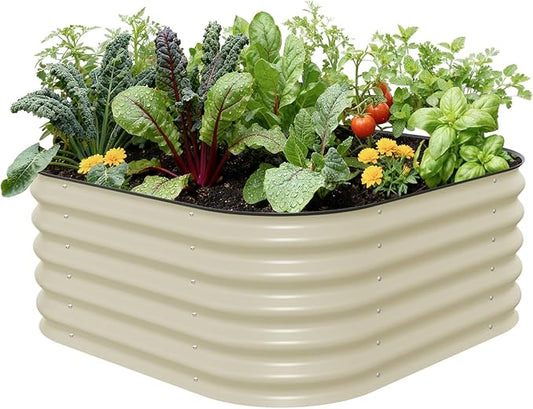 Vego garden Raised Garden Bed Kit, 17" Tall 4 in 1 Modular Metal Raised Garden Beds Kit, Metal Planter Box for Vegetables, Flowers, Herbs, Pearl White