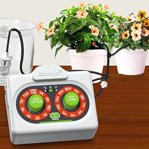 RAINPOINT Easy-Setup Automatic Plant Waterer Indoor for Pot Plant Adjustable Water Output,Battery Powered Outdoor IP54 Waterproof Beginner-Friendly Drip Irrigation System Device Kit Water 10-15 Plants