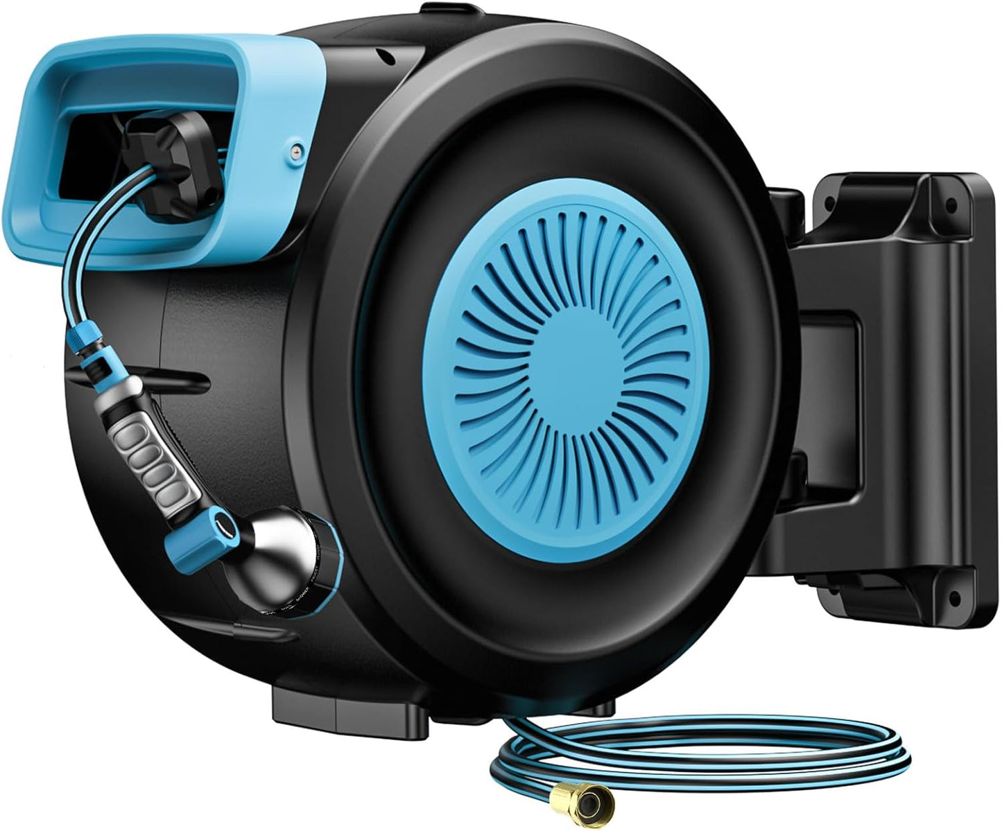 Retractable Garden Hose Reel, 65FT Portable Garden Hose with Reel, Hose Reel Wall Mount with 9-Pattern Nozzle, Automatic Rewind System, 180° Swivel Bracket, Any Length Lock (65FT)