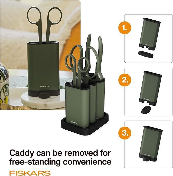 Fiskars Indoor Plant Care 3-Piece Set, Precision Gardening Tools with Nesting Storage Caddy, Detail Snips, Stem Shears & Bypass Pruner for Trimming & Shaping Houseplants, Stainless Steel Blades, Green