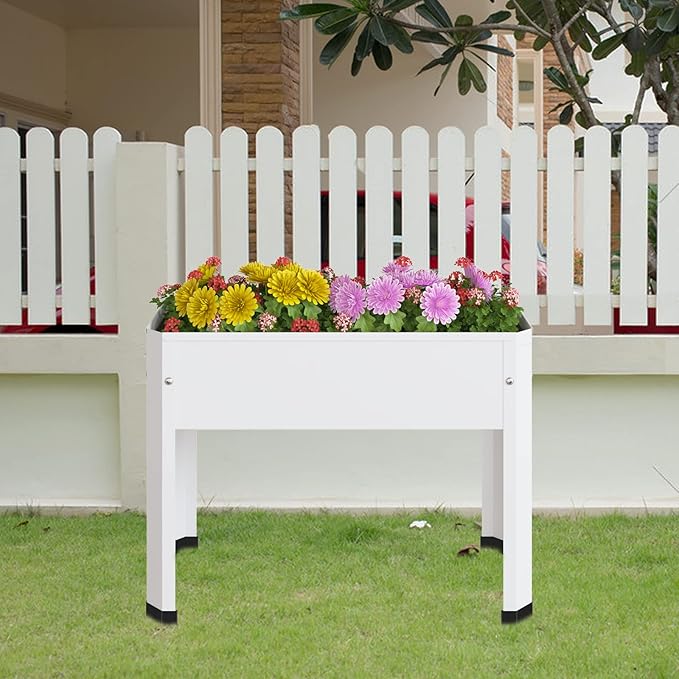 Raised Garden Bed with Detachable Legs Elevated Metal Planter Box for Growing Fresh Herbs Vegetables Flowers Succulents&Other Plants for Outdoor Backyard Patio Deck Balcony White S