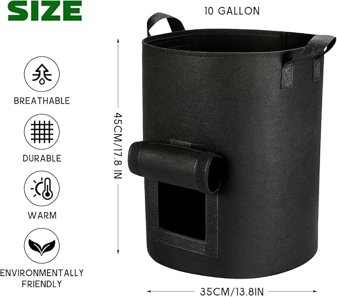 4 Packs 10 Gallon Potato Grow Bags, Heavy Duty Nonwoven Fabric Pots with Handles for Planting Vegetables, Flowers