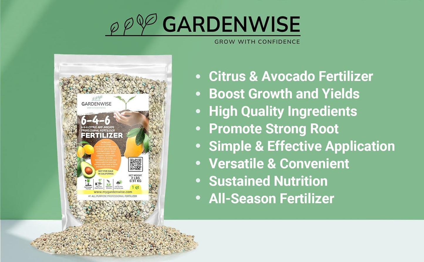6-4-6 Avocado and Citrus Tree Professional Fertilizer Plant Food for Outdoor/Indoor Gardening; Quick-Release Nitrogen Fertilizer; Orange, Lime, Avocado and Lemon Tree Fertilizer (10 QUARTS)