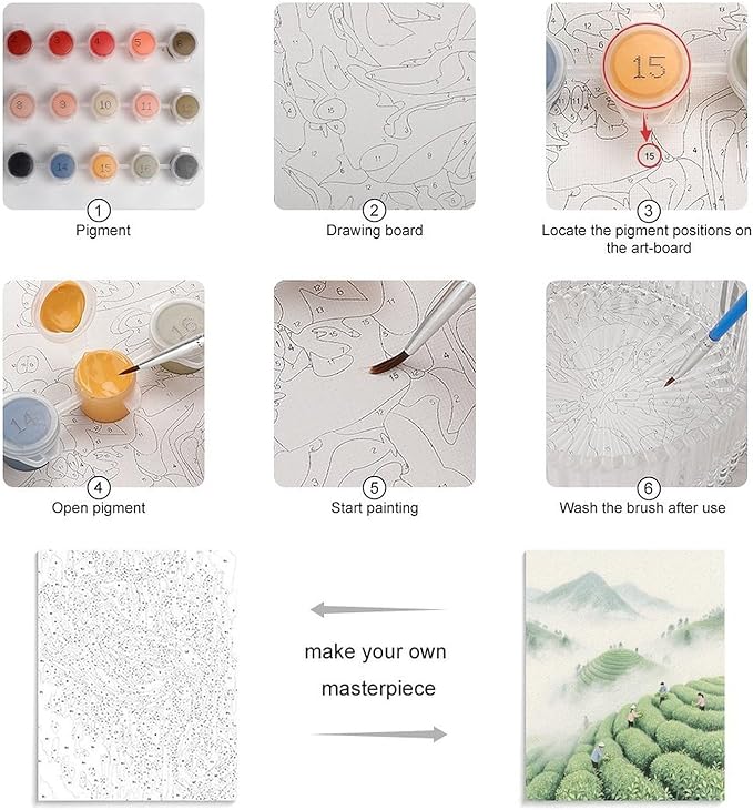 HGSKRENM Mountain Tea Garden Paint by Numbers Kit for Adults Beginners Adult Paint by Number Kits on Canvas DIY Acrylic Oil Paints Paintwork with Paintbrushes for Gift Home Wall Decor