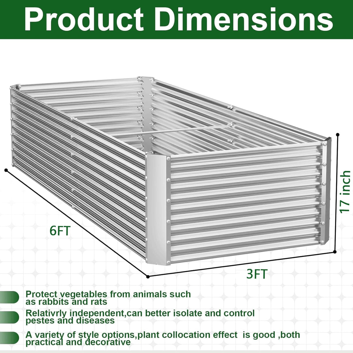 4 Pack Tall Corrugated Galvanized Steel Raised Garden Bed Outdoor (6x3FTx17inch)