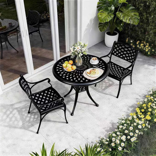30.31" Outdoor Table and Chairs, Patio Table Set with 2.36" Umbrella Hole, Anti-Resistant Outdoor Dinning Set, Cast Aluminum Patio Furniture Set for Garden, Porch, Deck
