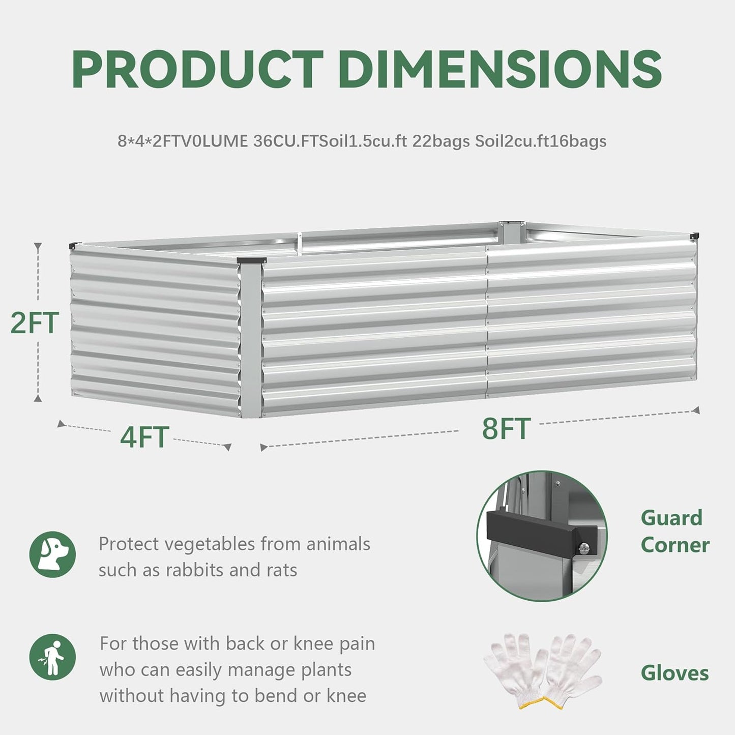 FOOWIN 2pcs 8x4x2ft Galvanized Raised Garden Bed, Planter Raised Garden Boxes Outdoor, Large Metal Raised Beds for Gardening, Garden Bed for Vegetables, Flowers, Herb,478 Gallon Capacity, Silver