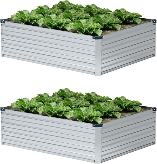 4×3×1FT(2PCS) Galvanized Raised Garden Bed Kit, Metal Planter Boxes,Large Raised Garden Bed for Planting Vegetables,Flowers,Herbs -Silver