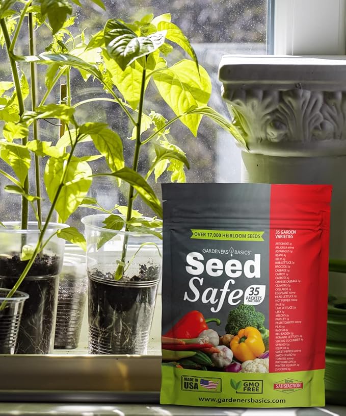 Gardeners Basics Seed Safe Kit - 35 Easy to Grow Heirloom Vegetable Seeds for Beginners - Non GMO Garden Starter Set with 17,000+ Seeds - Gardening Gift for Families