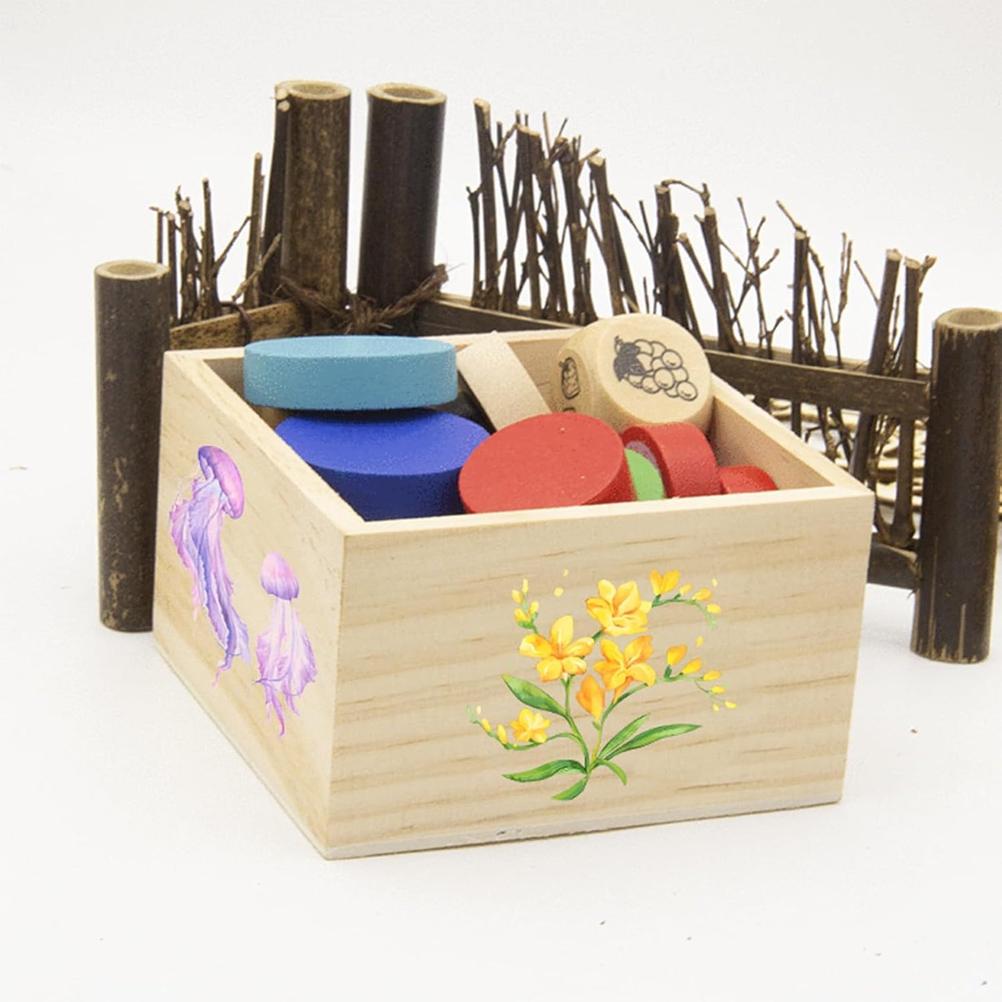 8 Pack Unfinished Wooden Box, 6 x 6 Inch Square Rustic Small Wooden Boxes for Crafts Organizer Container Box for DIY Craft Collectibles, Succulent Plant Pot, Drawer, Home Desktop Decor