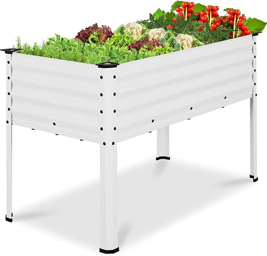 Best Choice Products 48x24x30in Galvanized Raised Garden Bed, Metal Elevated Planter Box, Vegetable Garden for Backyard, Patio, Balcony - White