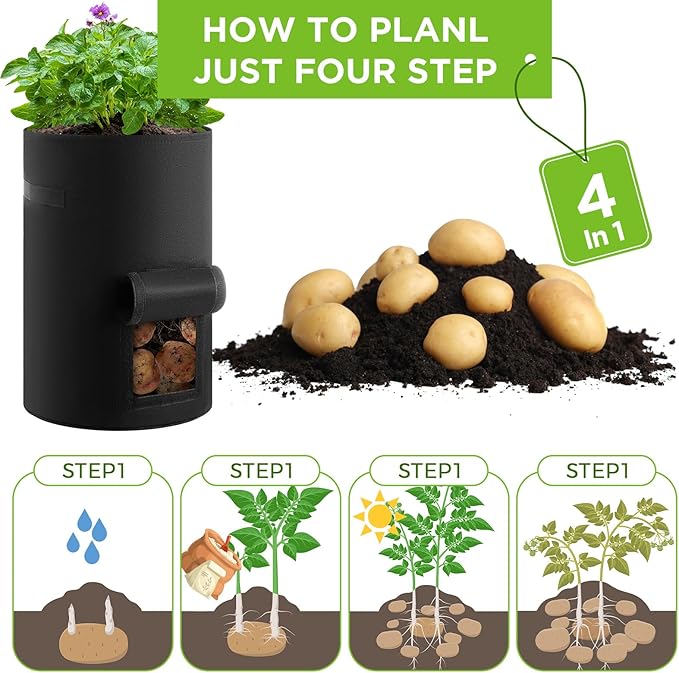 2 Pack 30 Gallon Potato Grow Bags with Harvest Window, Durable Garden Planter Bags with Handles for Potatoes, Tomatoes, and Vegetables - Indoor & Outdoor Gardening Supplies (Black)