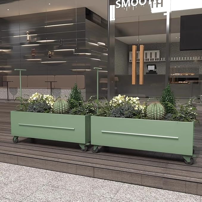 Etlegor Raised Garden Bed Outdoor with Wheels, Metal Planter Box Used Outside Coffee and Milk Tea Shops Enhance The Store Image(Green,80x40x40cm)