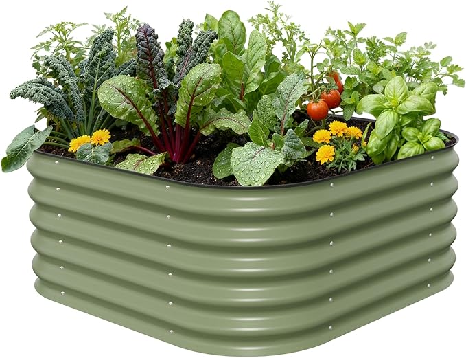 Vego garden Raised Garden Bed Kit, 17" Tall 4 in 1 Modular Metal Raised Garden Beds Kit, Metal Planter Box for Vegetables, Flowers, Herbs, Olive Green