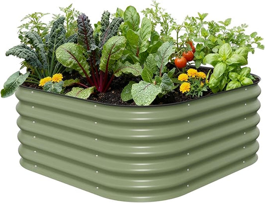 Vego garden Raised Garden Bed Kit, 17" Tall 4 in 1 Modular Metal Raised Garden Beds Kit, Metal Planter Box for Vegetables, Flowers, Herbs, Olive Green