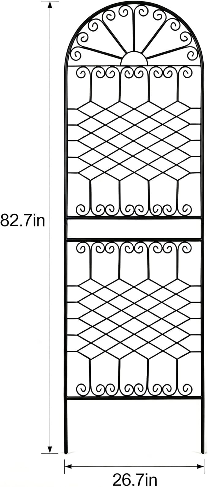 SCENDOR 82.7" H x 26.7" W Extra-Tall Decorative Metal Garden Trellis, Rustproof Iron Arched Trellis with Scrollwork for Large Climbing Plants, Ideal for Roses, Clematis, and Privacy Screens 1 Pack