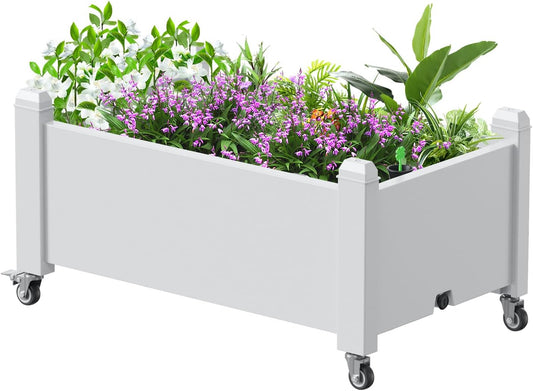 Elevated Raised Garden Bed with Legs,Outdoor Large Resin Patio Planter Box Stand Divisible with Drain Plug,Water Monitor for Plants Vegetables Flowers Fruits(Ashen)