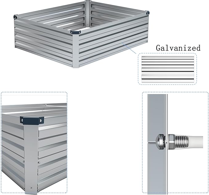 4×3×1FT(2PCS) Galvanized Raised Garden Bed Kit, Metal Planter Boxes,Large Raised Garden Bed for Planting Vegetables,Flowers,Herbs -Silver