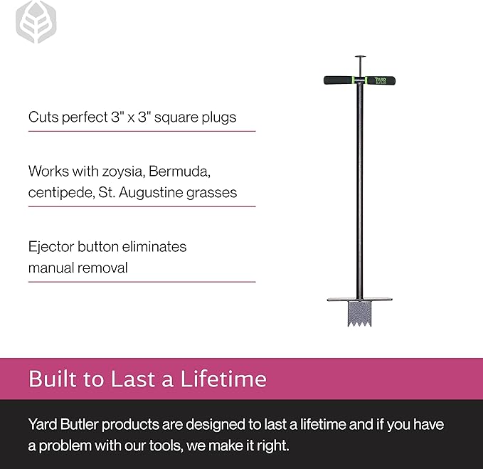 Yard Butler Sod Plugger - DIY Lawn Repair Tool - Stand Up Sod Plugger with Long Handle - Versatile Foot Bar - Easy Plug Ejection - Rust Resistant Sod Plugger - Powder Coated Steel Tool