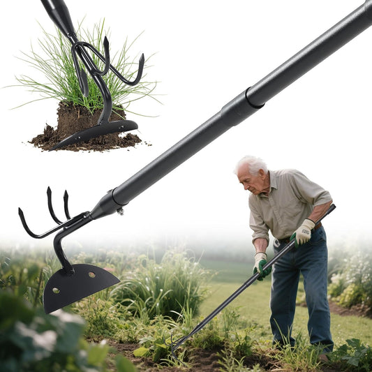 Garden Hoe 23 Inch Long Cultivator with Adjustable Long Handle - Heavy Duty Weeding & Soil Loosening Tool for Gardening, Lawn, and Yard Work