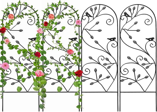 AMAGABELI GARDEN & HOME 4 Pack Garden Trellis for Climbing Plants/Vegetables/Flower/Patio/Roses/Cucumbers/Clematis 47" x 16" Black Iron Potted Support Vines Metal Wire