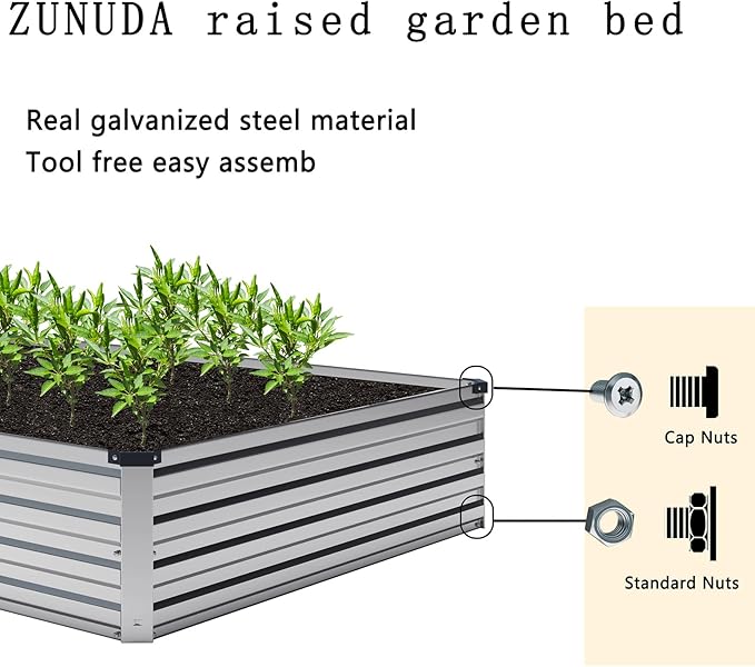 8×2×1FT(2PCS) Galvanized Raised Garden Bed Kit, Metal Planter Boxes，Large Outdoor Planters Garden for Planting Vegetables,Flowers,Herbs -Silver